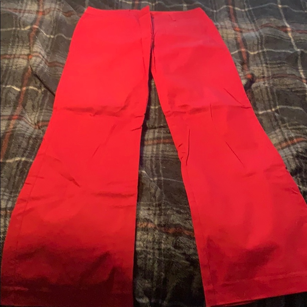 Red dress pants.